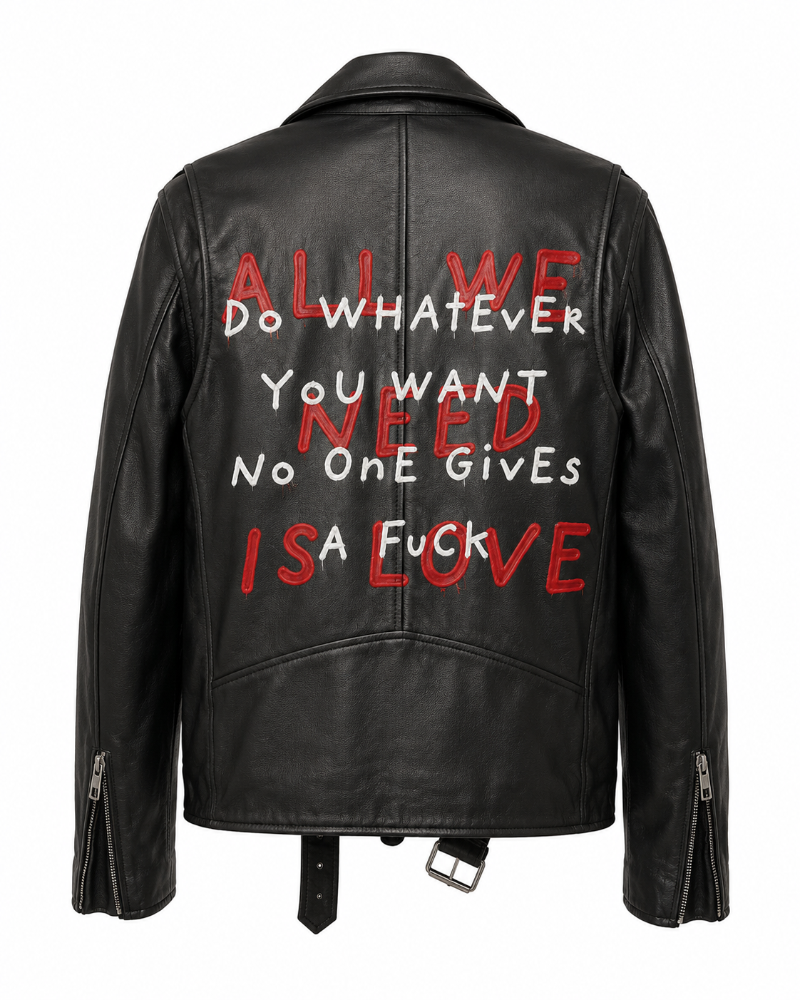 Printed Leather Biker Jacket | Rock Graffiti Art