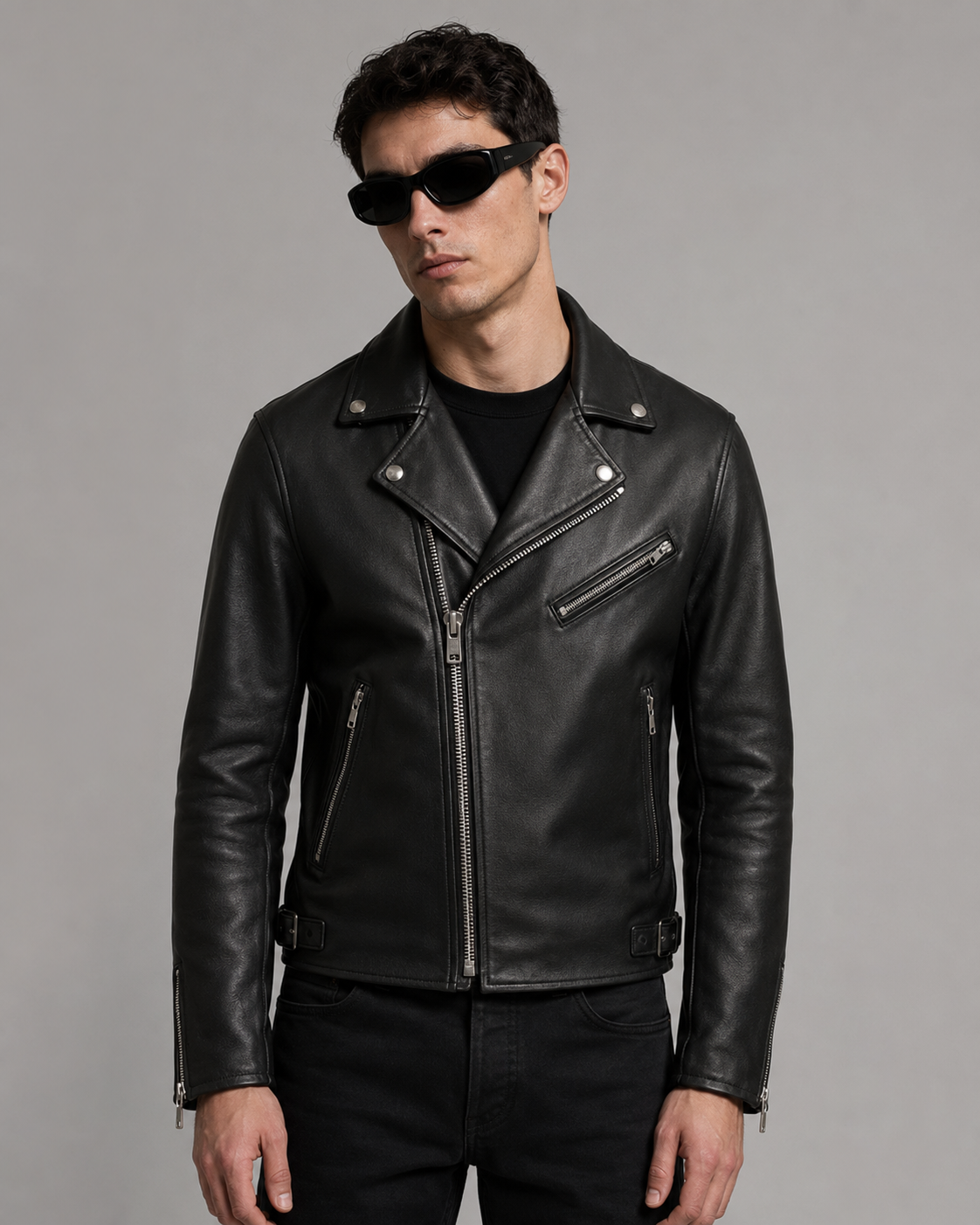 Printed Leather Biker Jacket — Graffiti Art | Men's Slim Fit | Genuine Leather&nbsp;