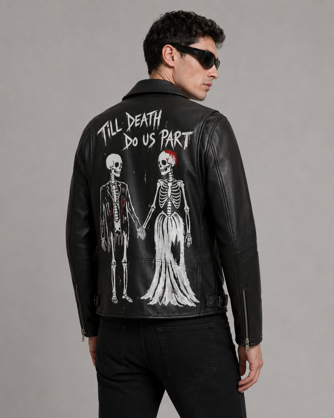 Printed Leather Biker Jacket — Graffiti Art | Men's Slim Fit | Genuine Leather&nbsp;
