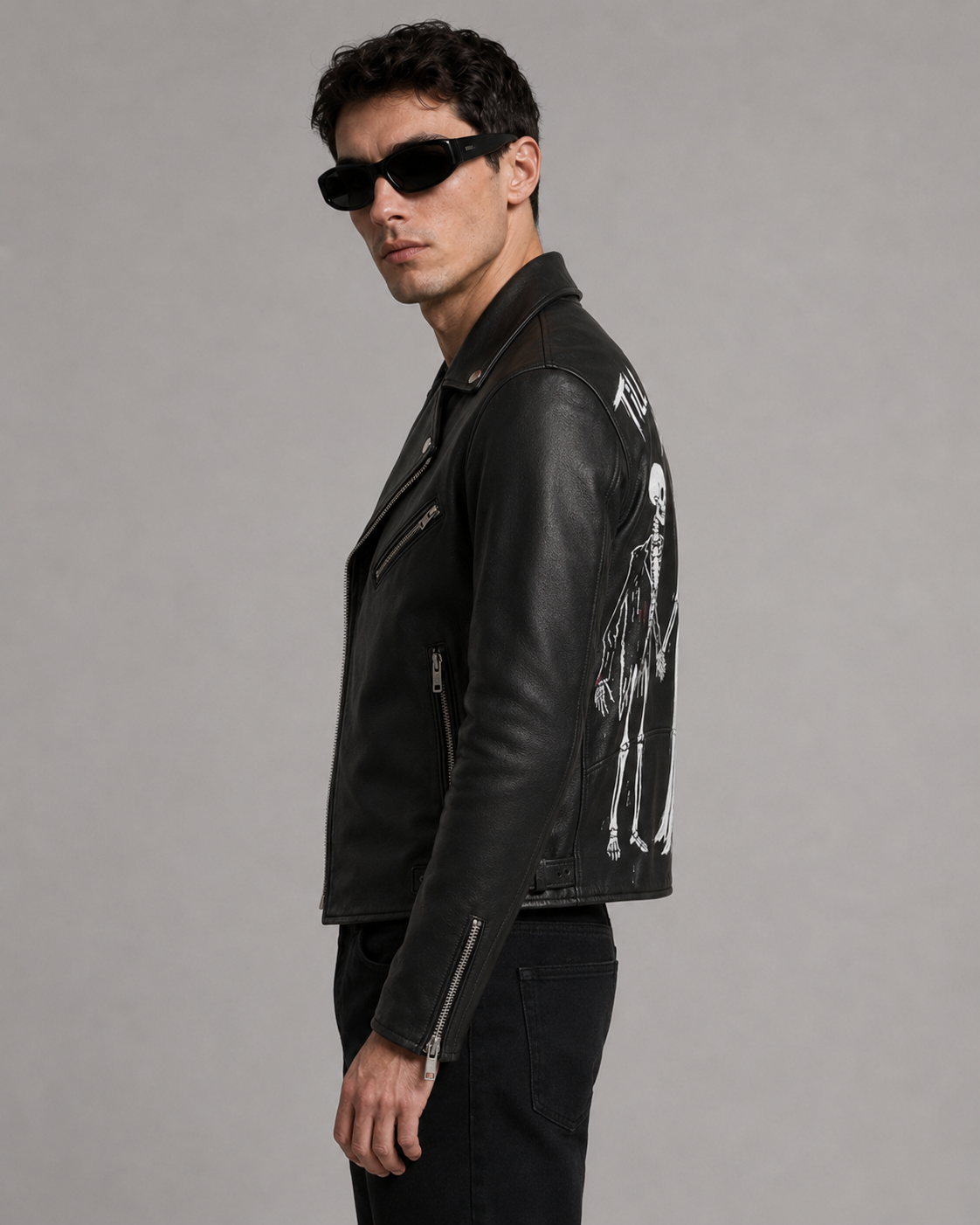 Printed Leather Biker Jacket — Graffiti Art | Men's Slim Fit | Genuine Leather&nbsp;