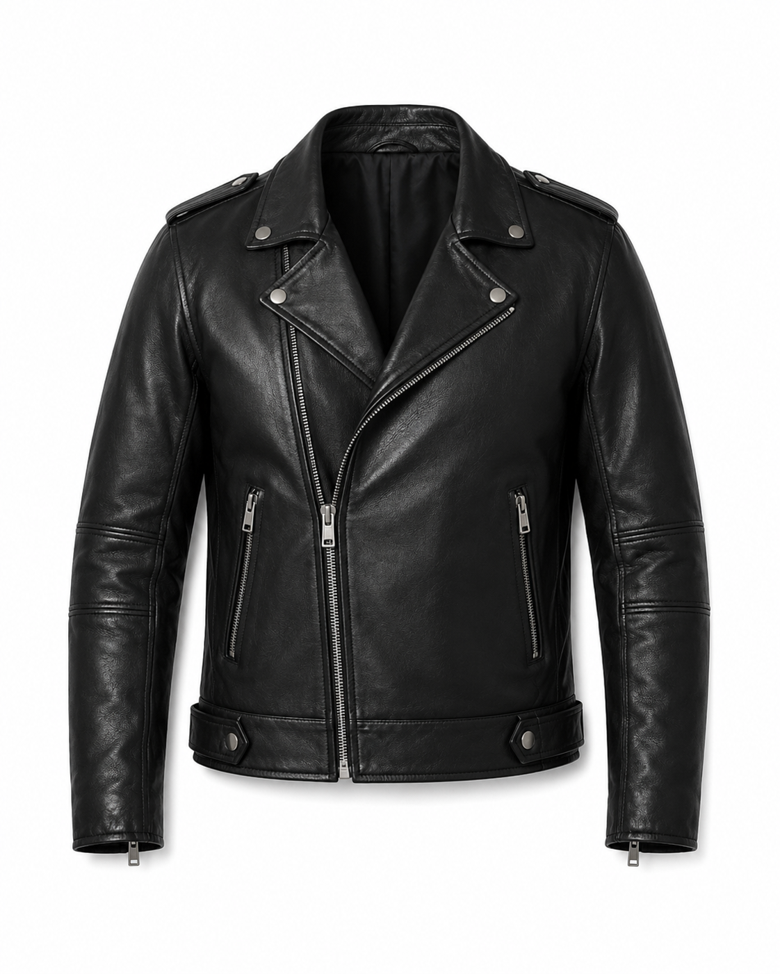 Printed Leather Jacket — Flames & Skull Artwork