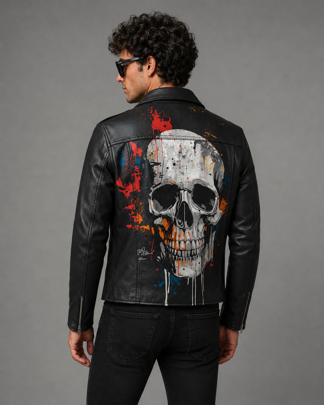 Printed Leather Jacket — Skull Artwork