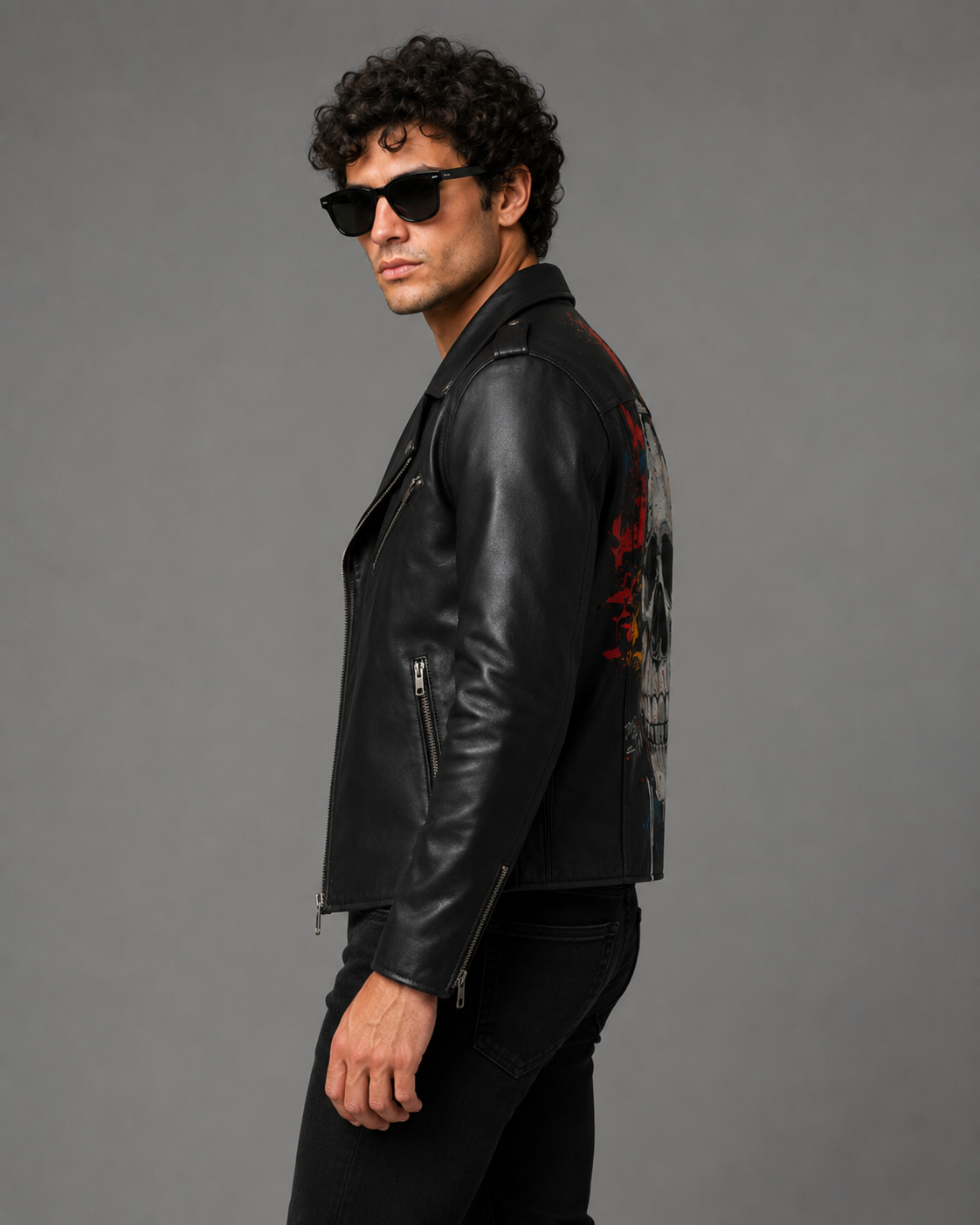 Printed Leather Jacket — Skull Artwork