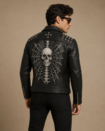 Skull Printed Leather Biker Jacket