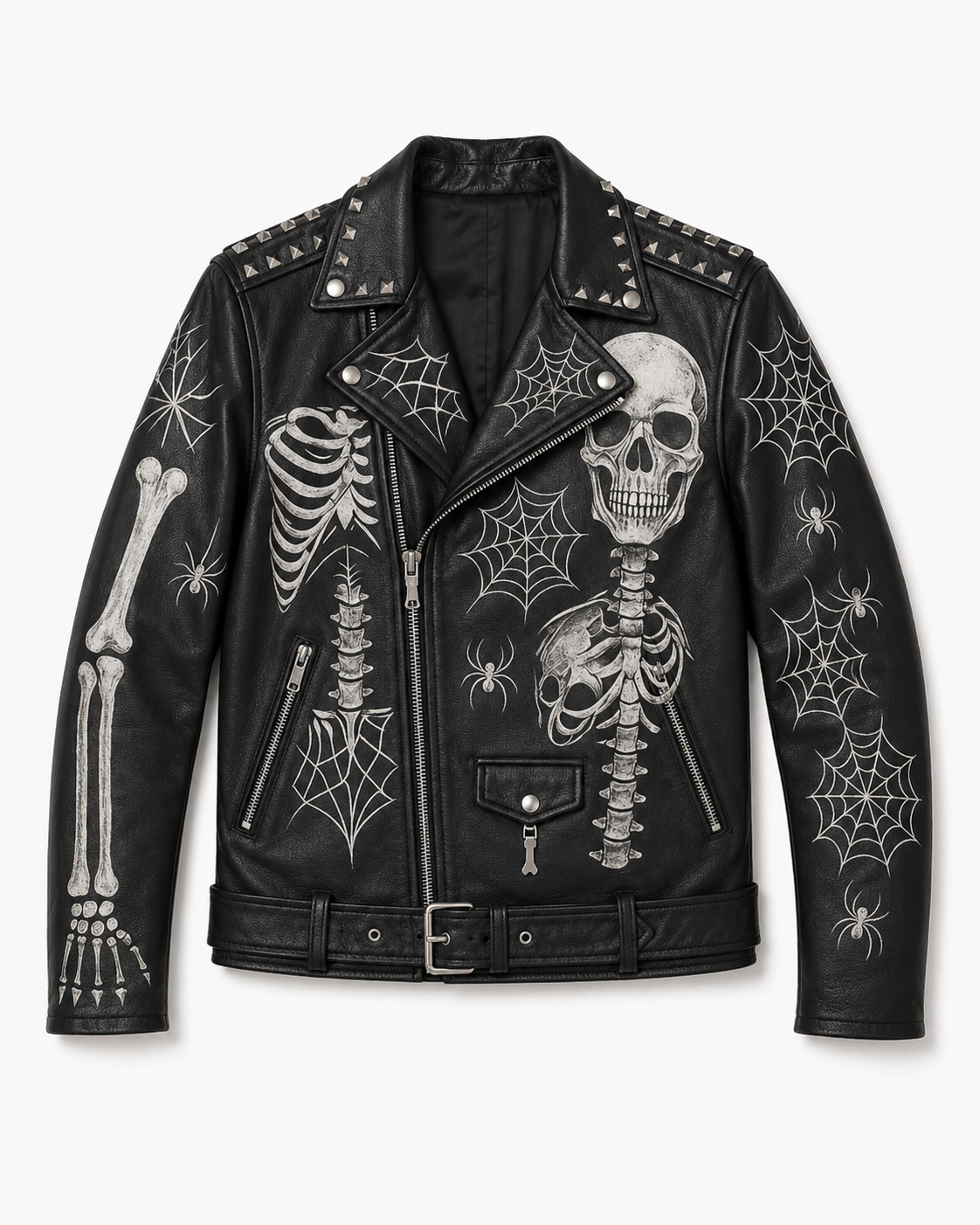Skull Printed Leather Biker Jacket