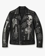 Skull Printed Leather Biker Jacket