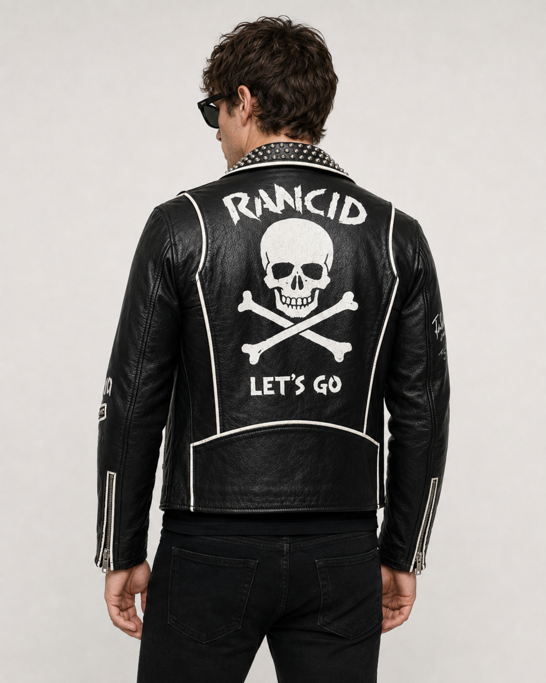 Printed Rancid Studded Punk Leather Jacket
