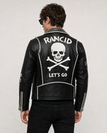 Printed Rancid Studded Punk Leather Jacket