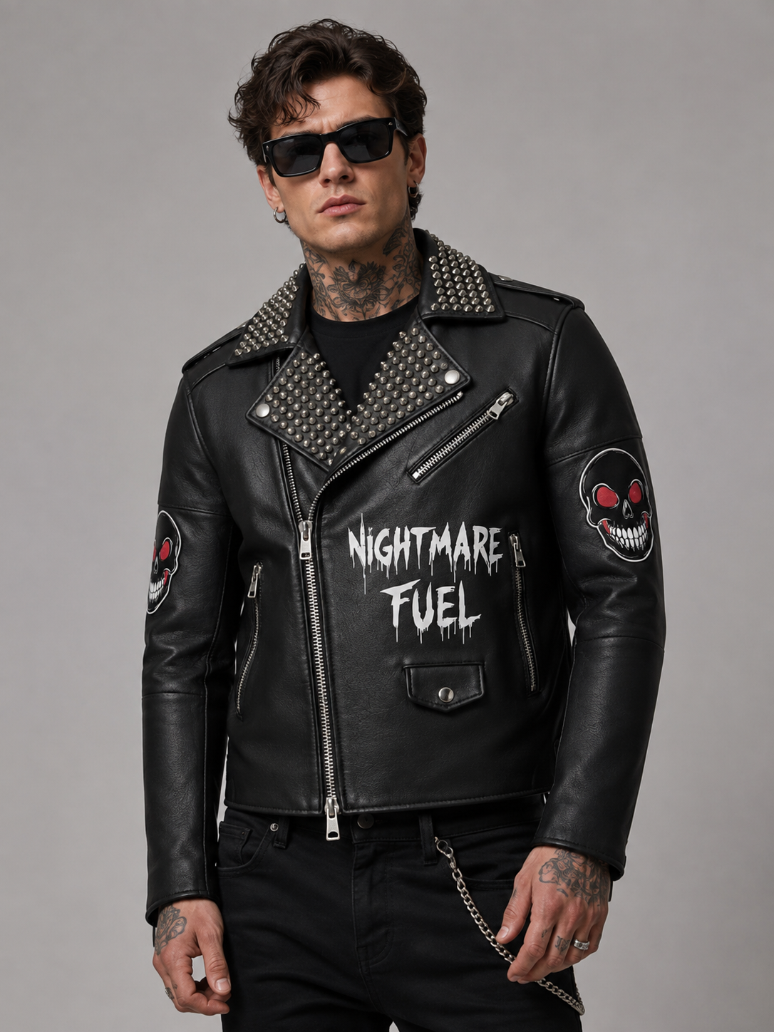 Printed Men’s Gothic Skull Design Leather Jacket