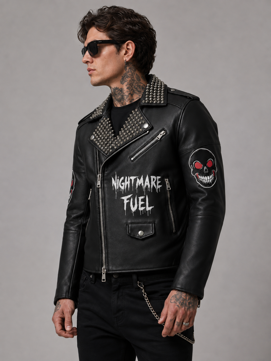 Printed Men’s Gothic Skull Design Leather Jacket