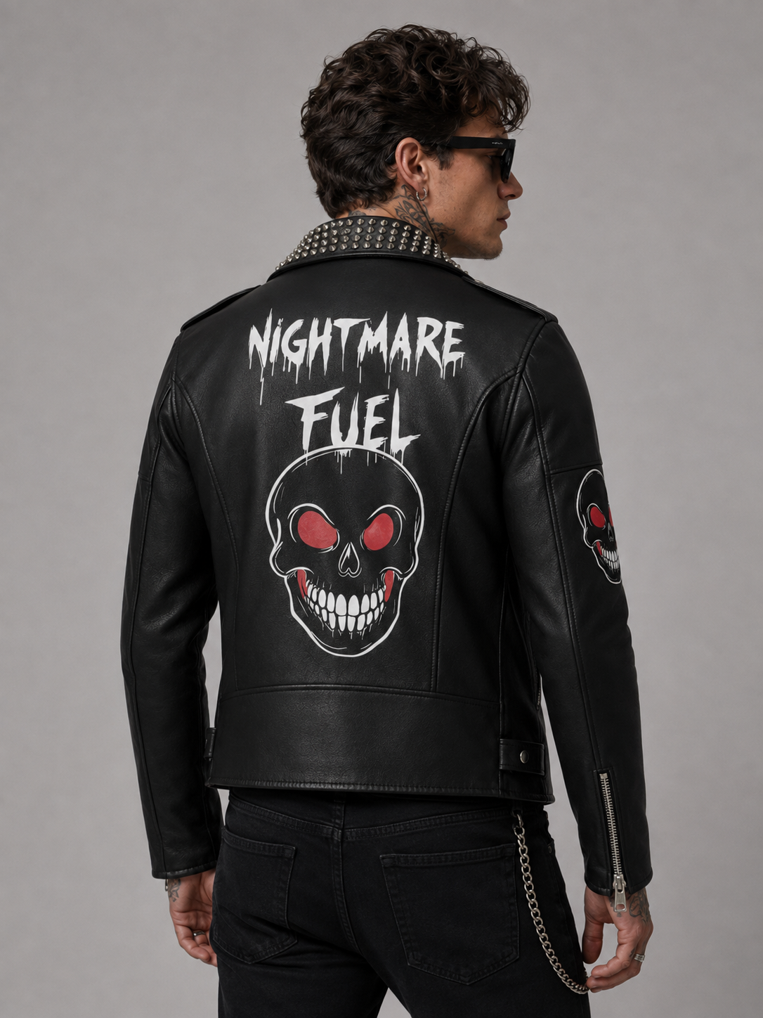 Printed Men’s Gothic Skull Design Leather Jacket