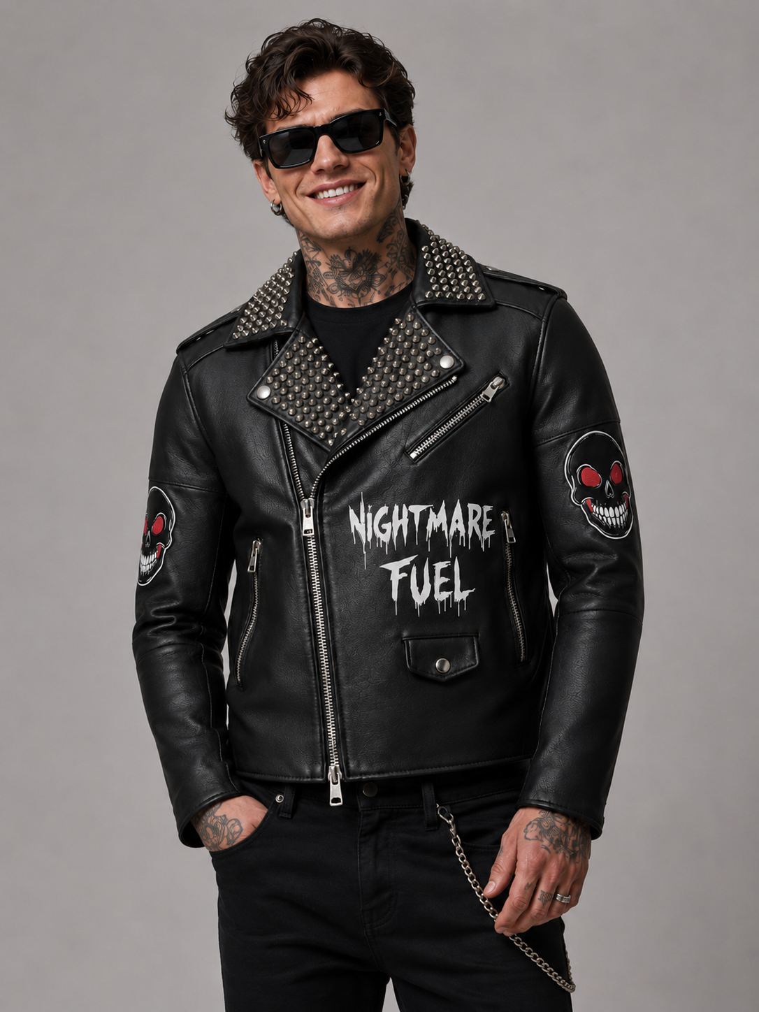 Printed Men’s Gothic Skull Design Leather Jacket