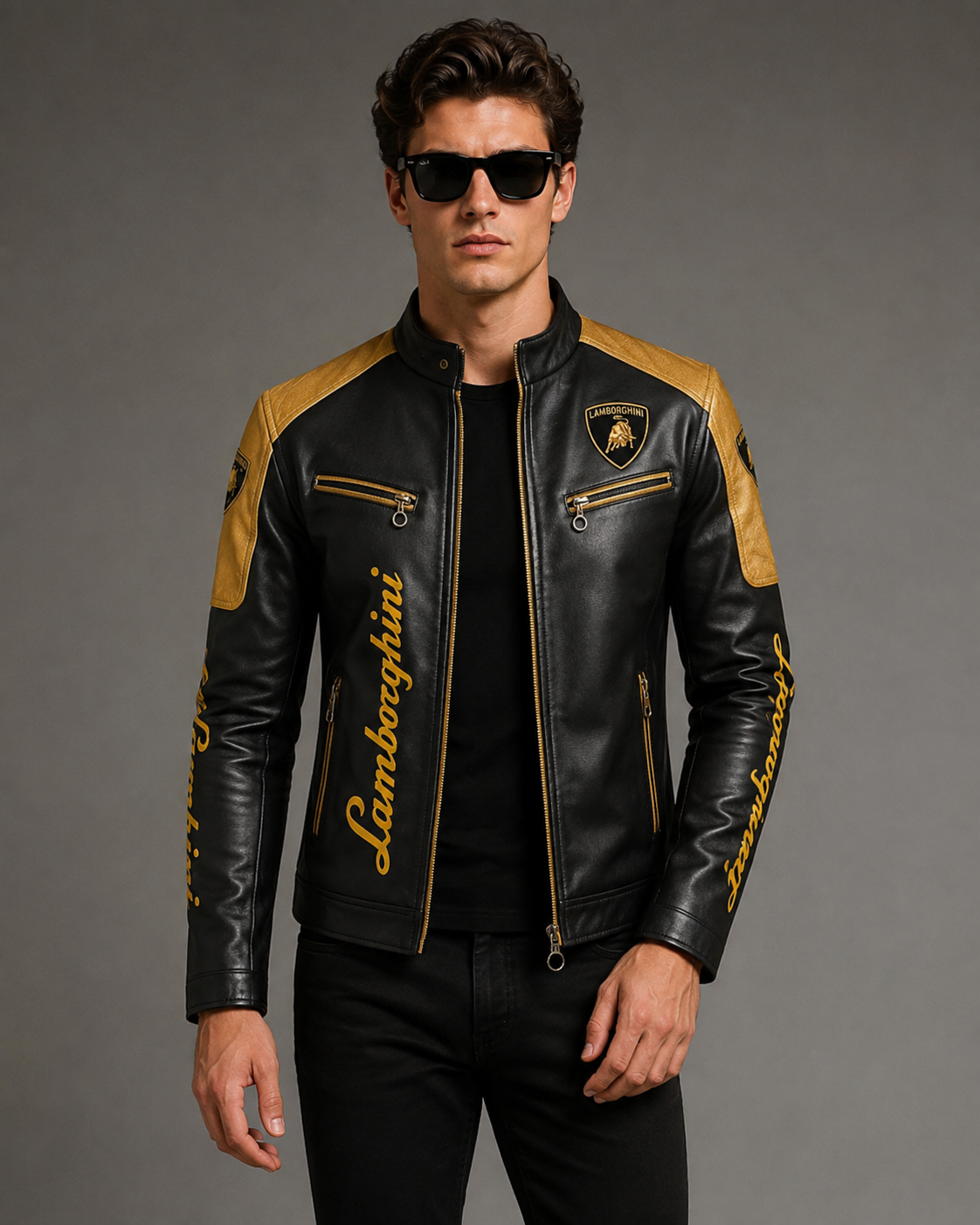 Printed Lamborghini Leather Biker Jacket