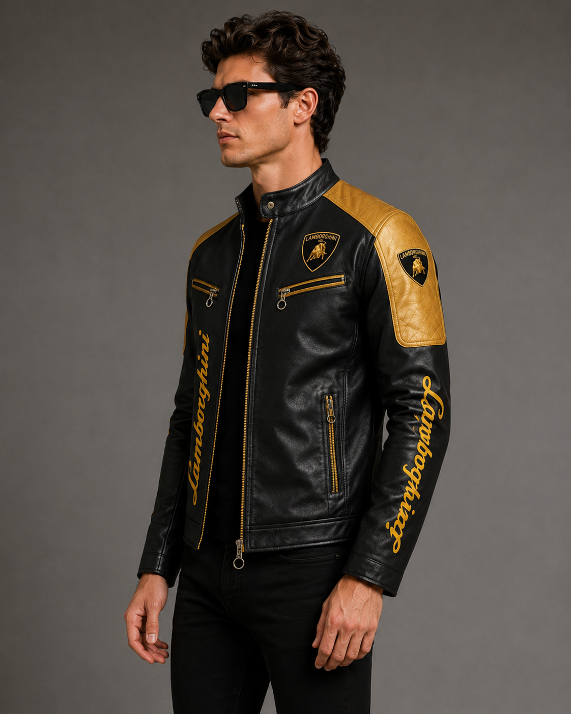 Printed Lamborghini Leather Biker Jacket