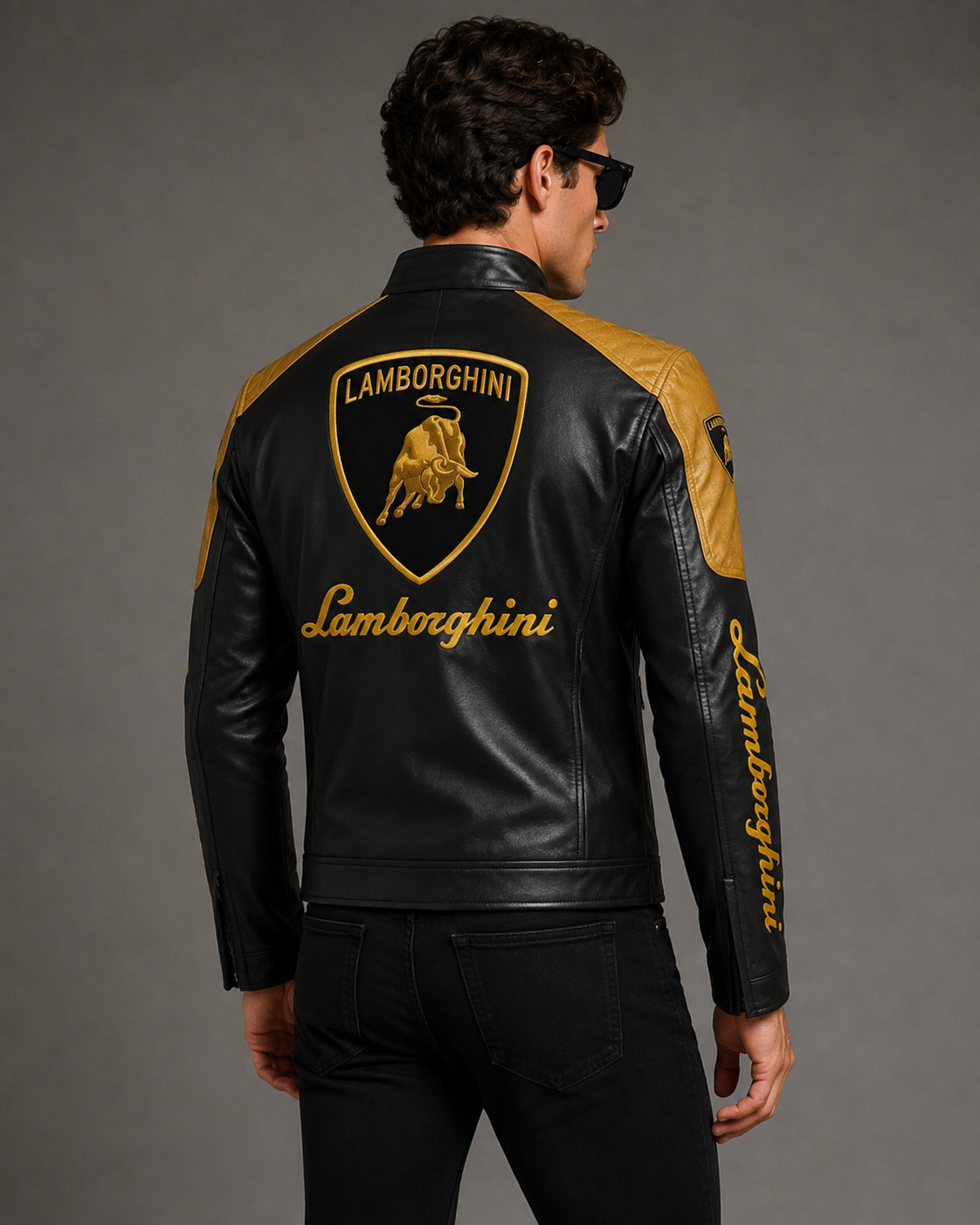 Printed Lamborghini Leather Biker Jacket