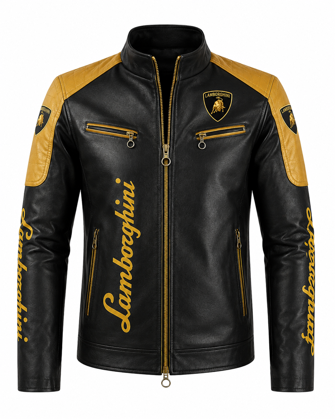 Printed Lamborghini Leather Biker Jacket