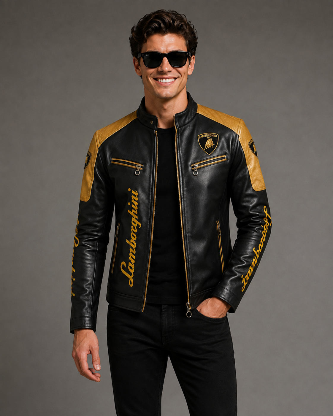 Printed Lamborghini Leather Biker Jacket