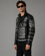 Printed Cowhide Leather Biker Jacket