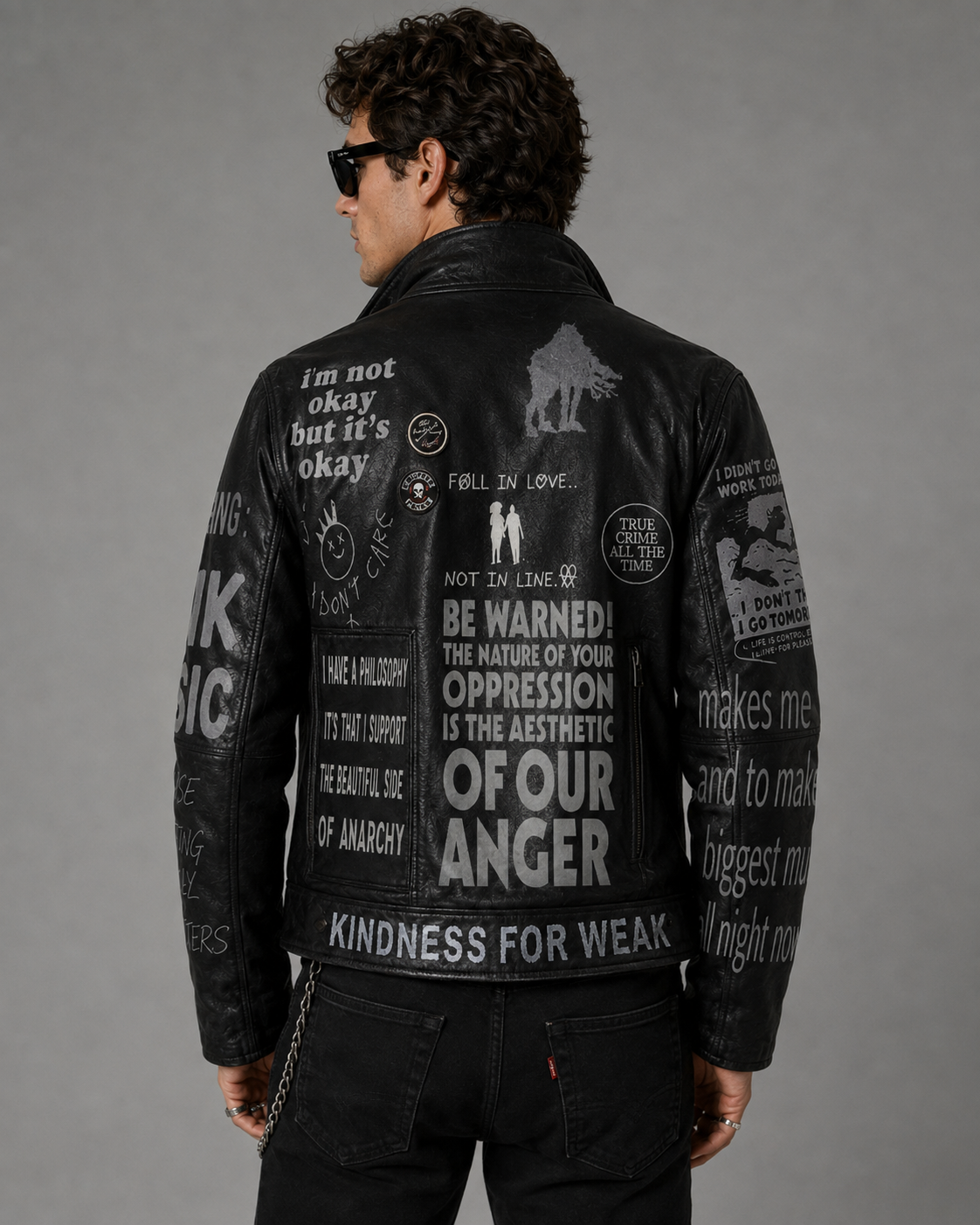 Printed Cowhide Leather Biker Jacket