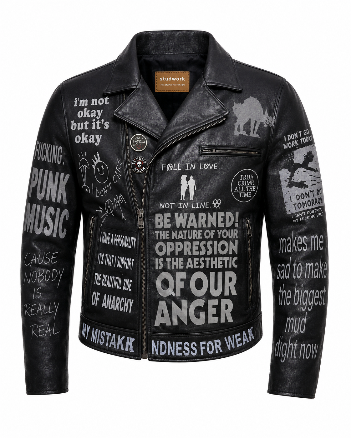 Printed Cowhide Leather Biker Jacket