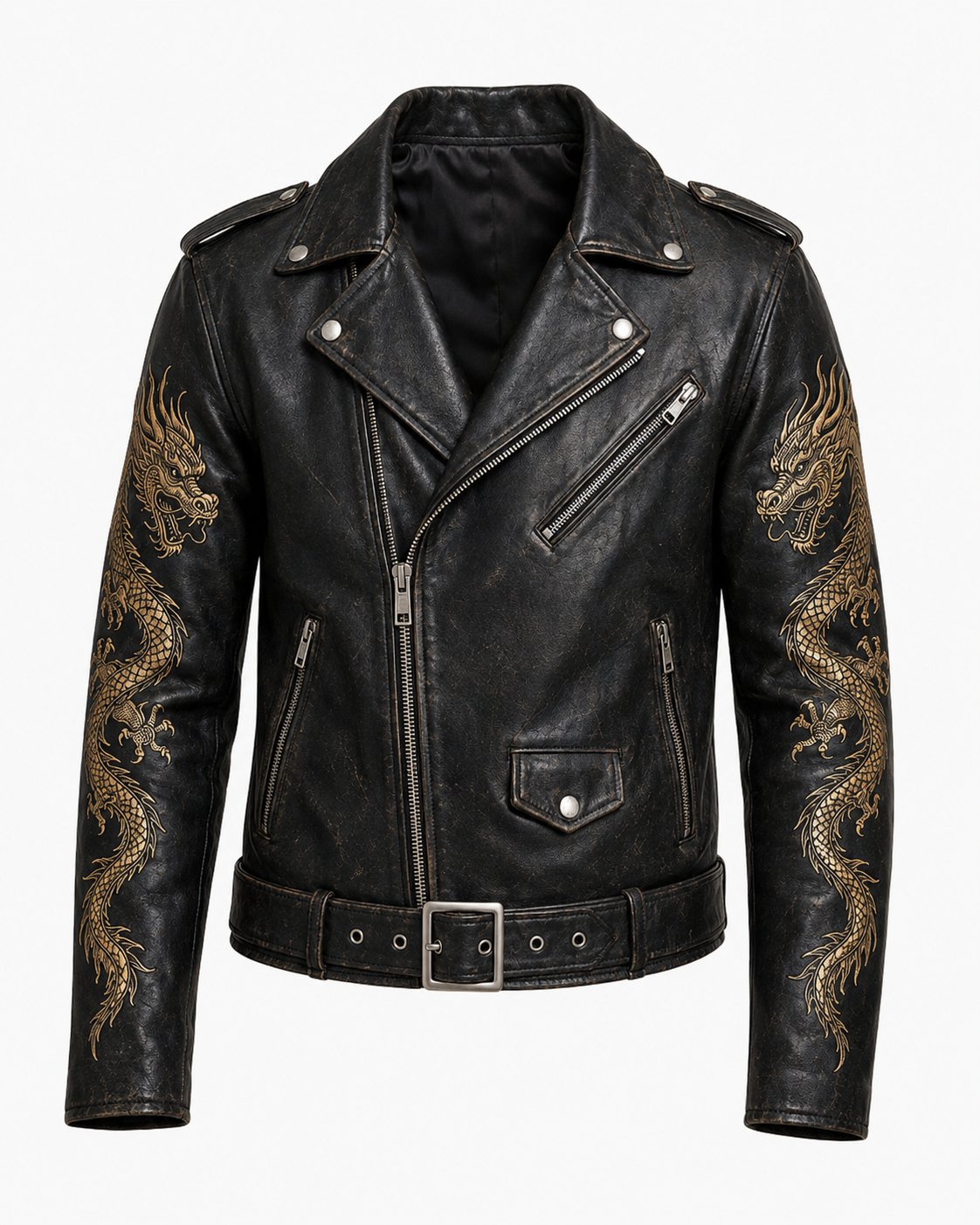 Printed Dragon Leather Jacket Men | Japanese Dragon