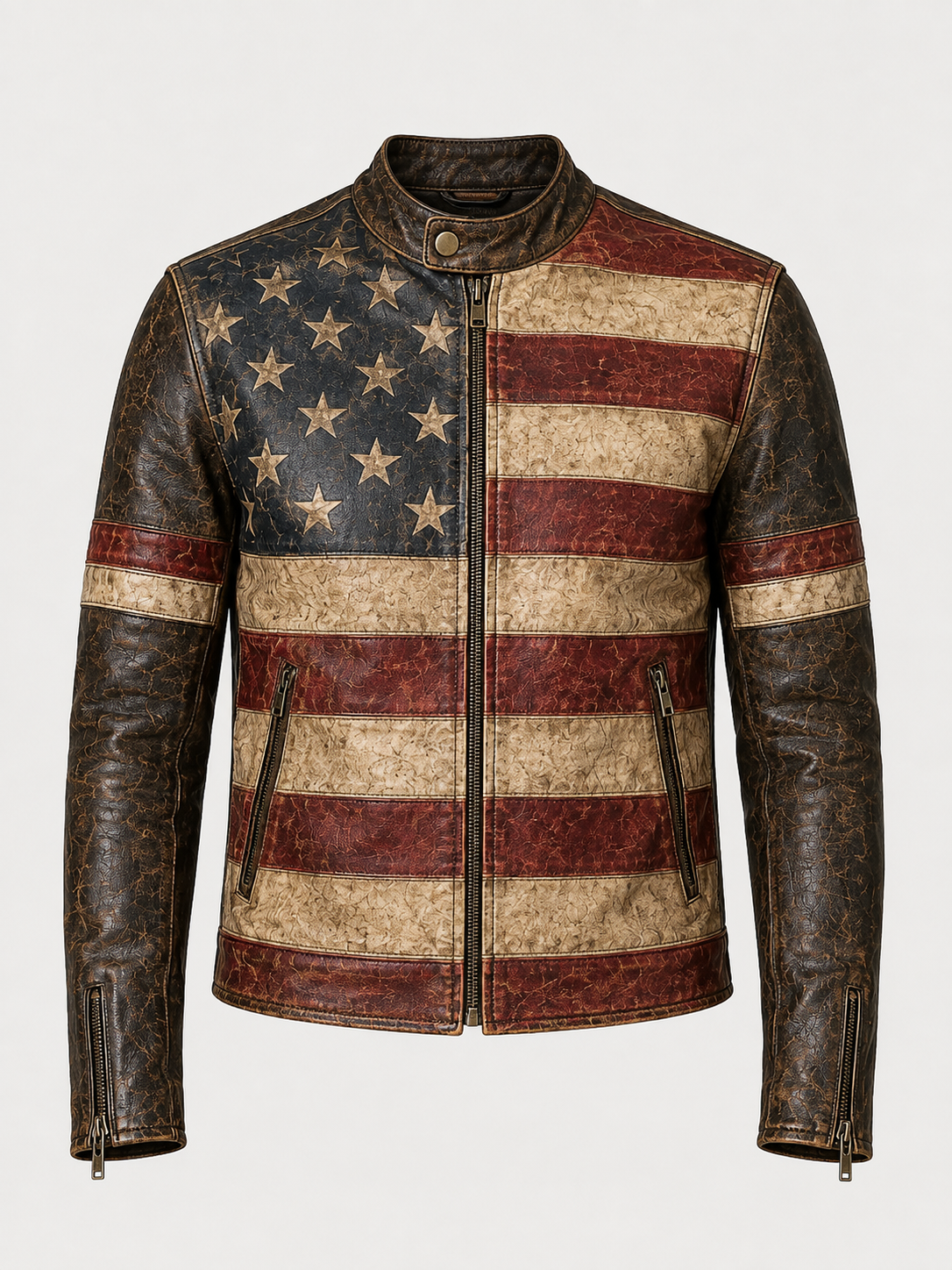 Printed Men's American Flag Leather Jacket