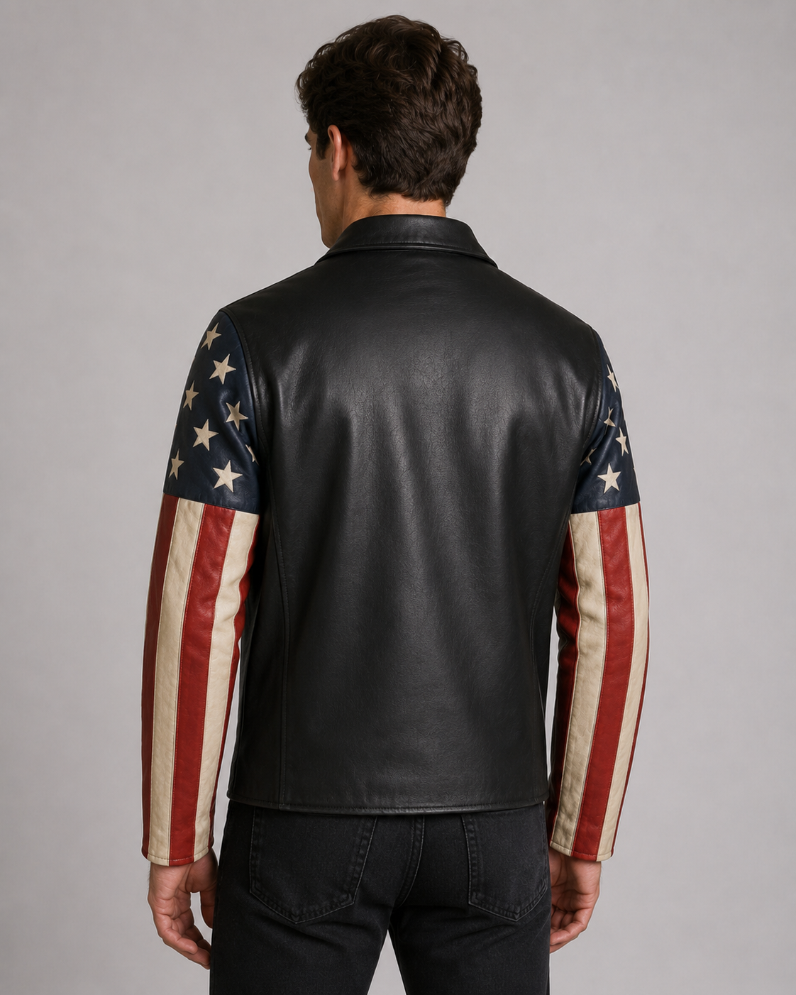 Printed American Flag Leather Motorcycle Jacket