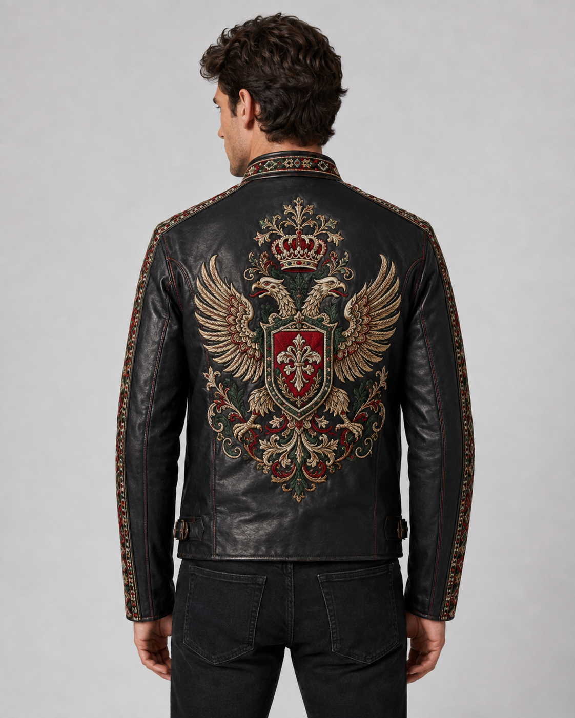 Printed Multicolor Embroidered Leather Jacket