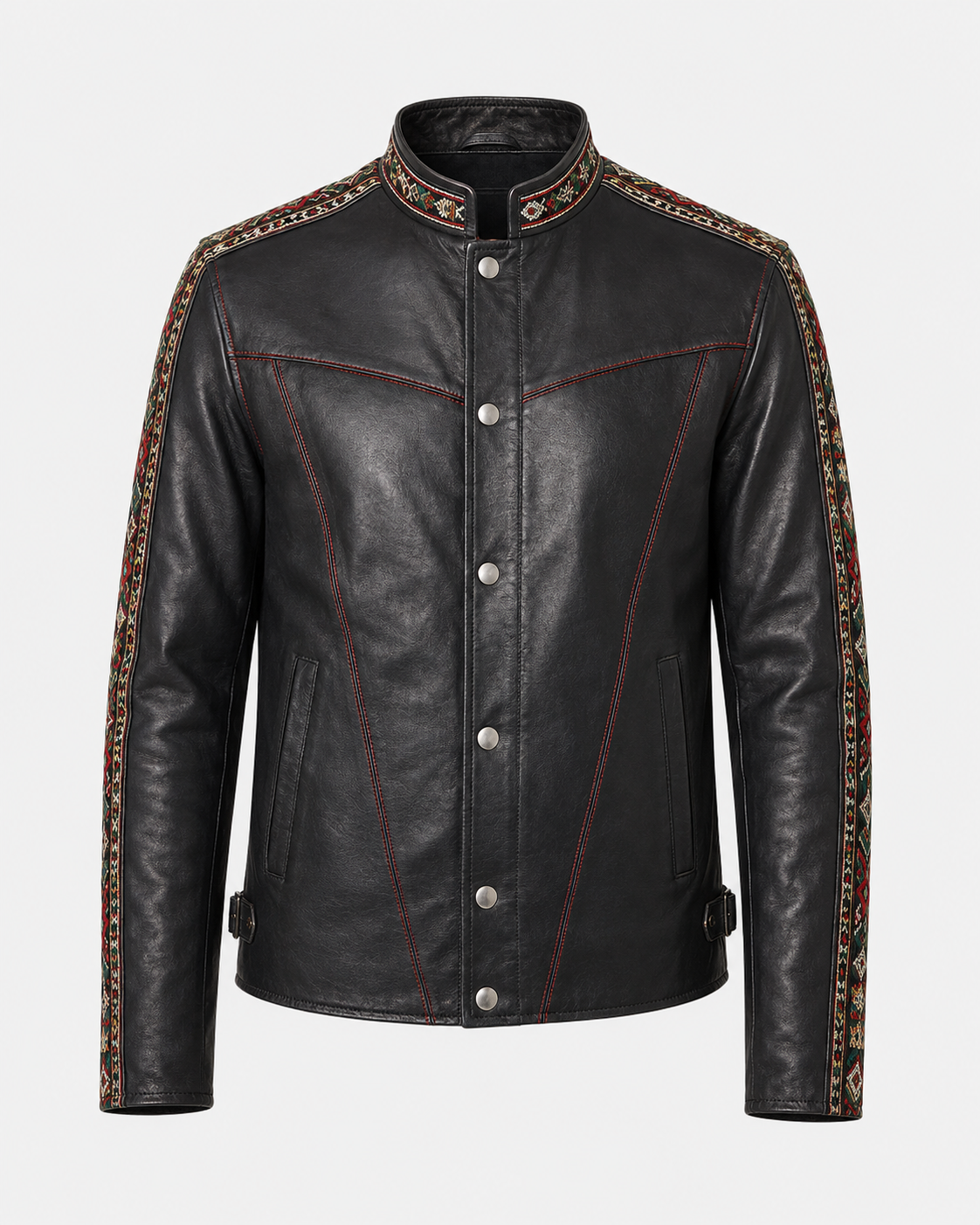 Printed Multicolor Embroidered Leather Jacket