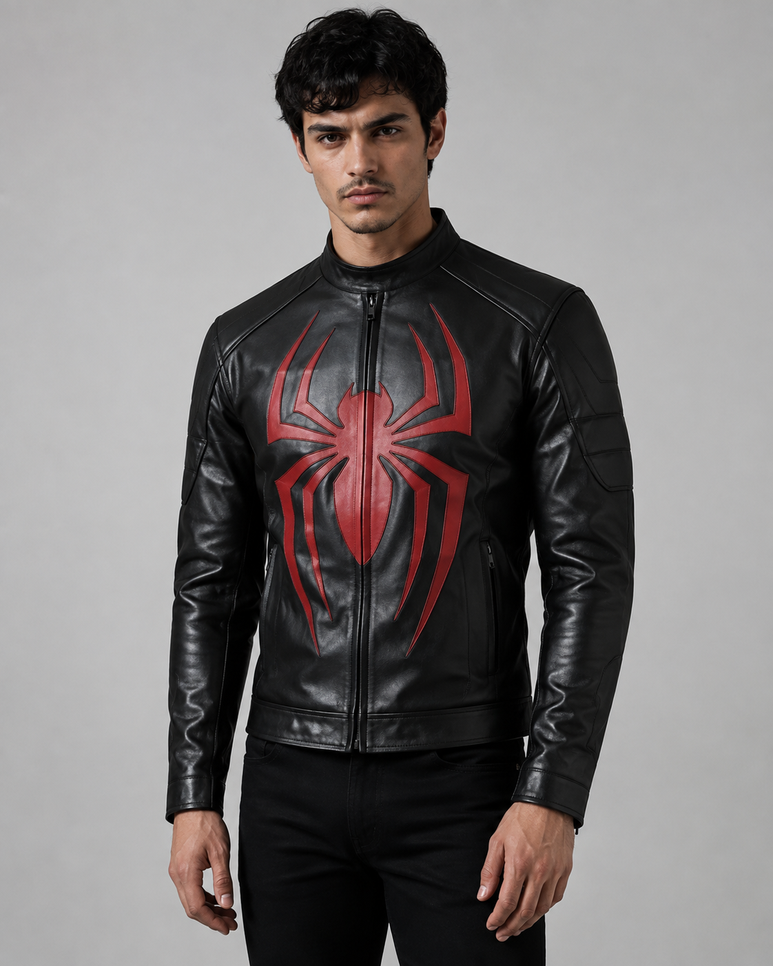 Printed Spiderman Inspired Leather Jacket