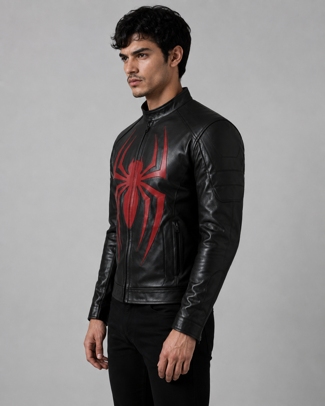 Printed Spiderman Inspired Leather Jacket