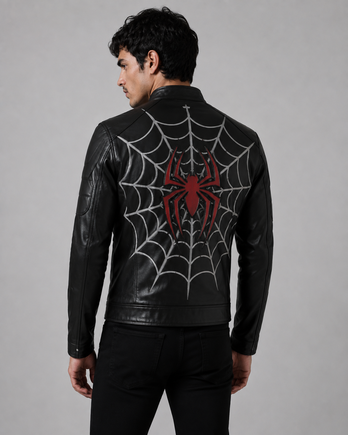 Printed Spiderman Inspired Leather Jacket