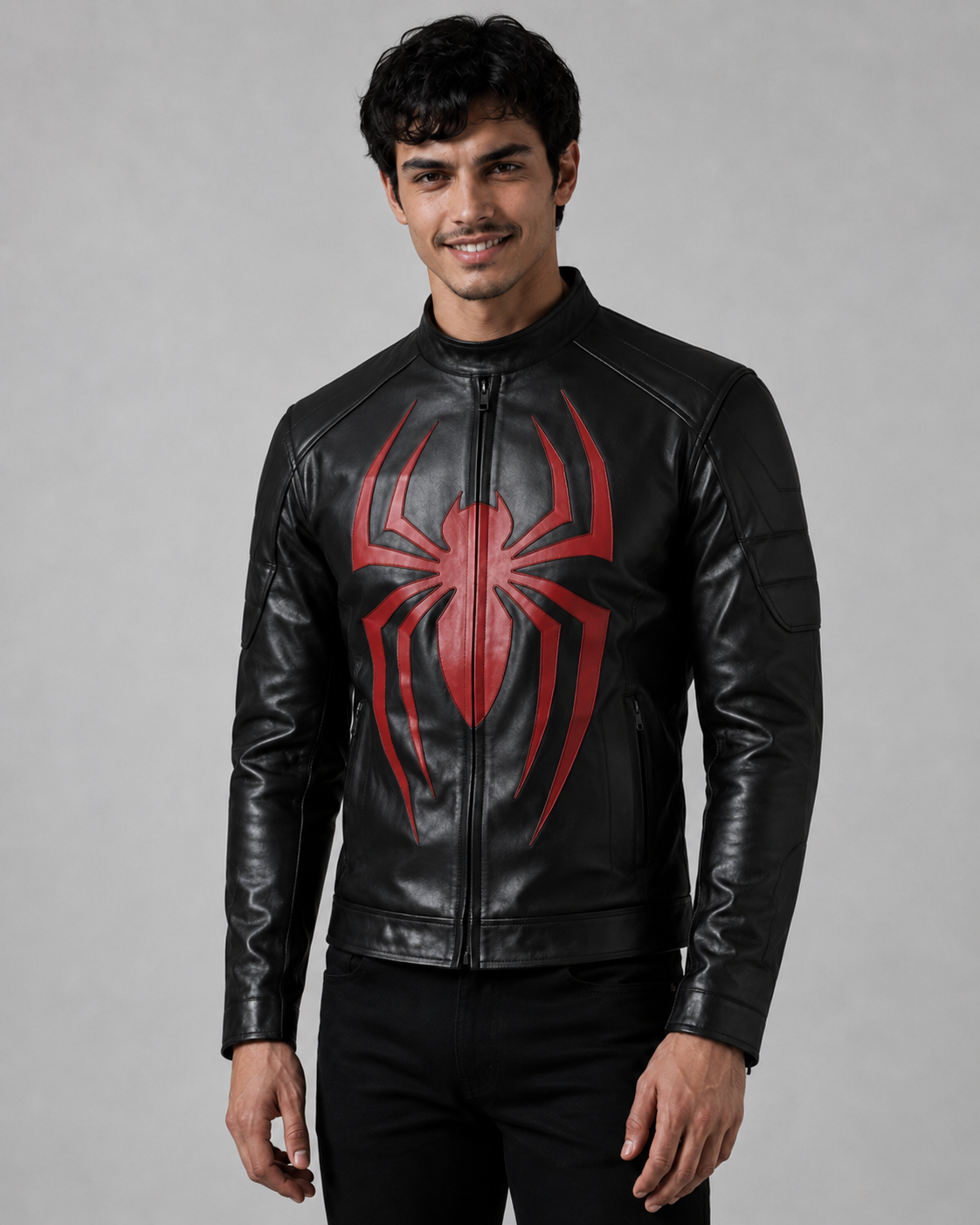 Printed Spiderman Inspired Leather Jacket