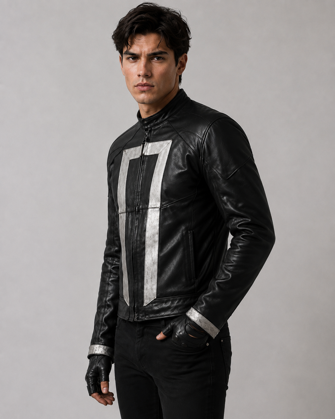 Printed Ghost Black Rider Robbie Reyes Leather Jacket