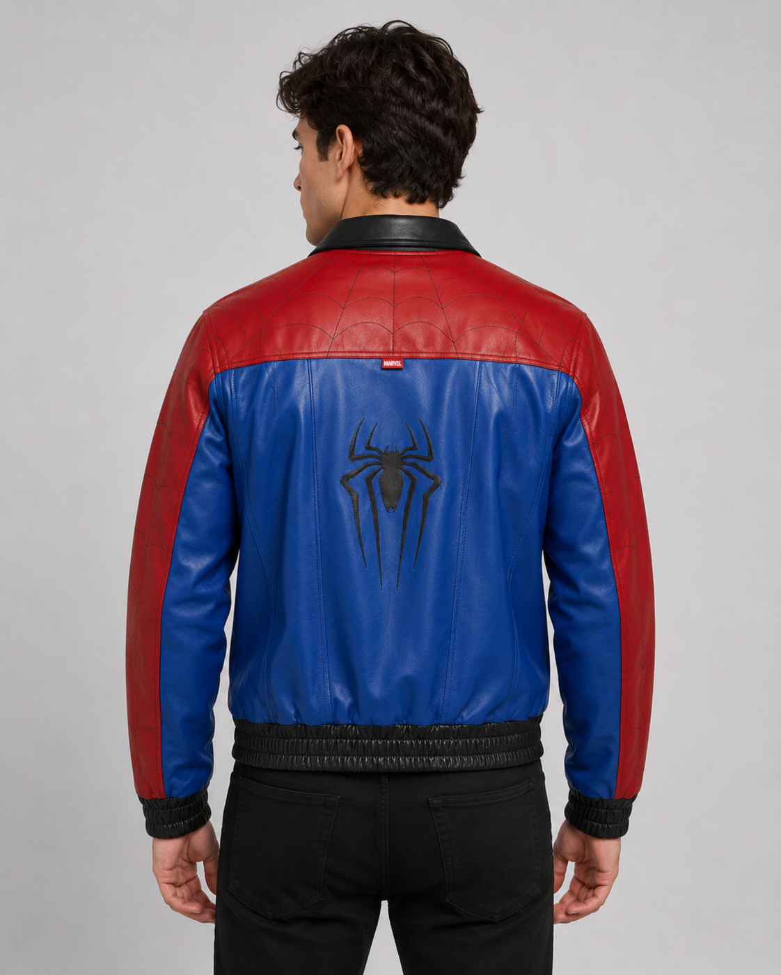 Printed Spider-Man Red & Blue Leather Jacket