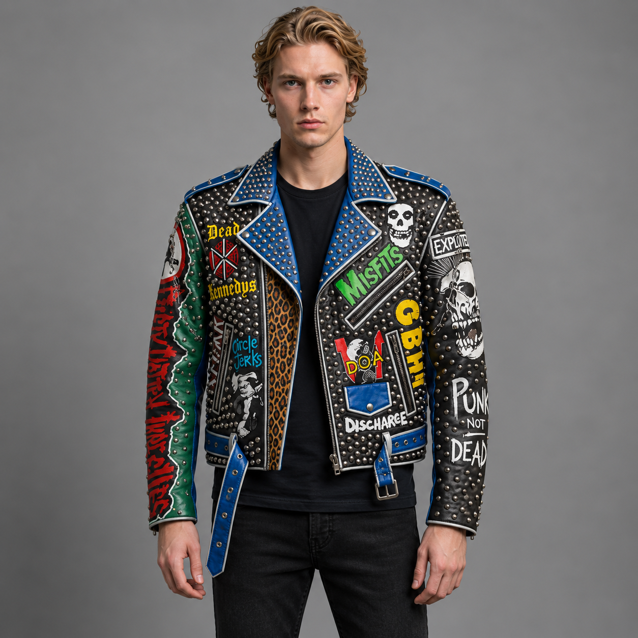 Handmade Punk Studded Leather Jacket Men's Biker Style Custom Rocker Outerwear Full Grain.