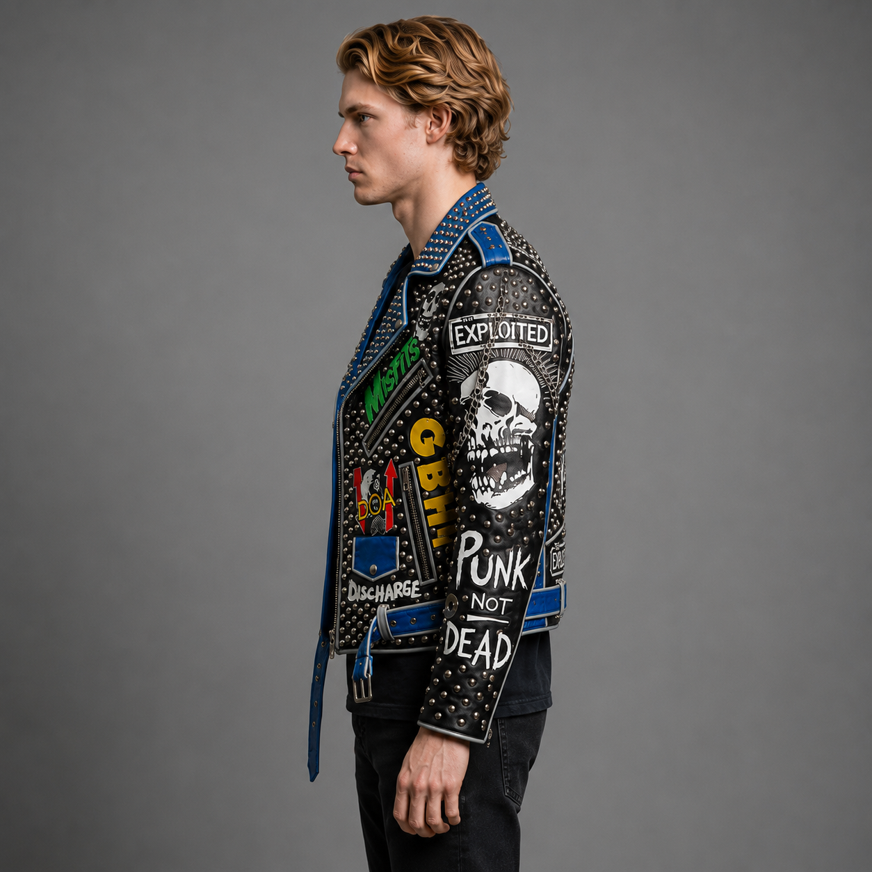 Handmade Punk Studded Leather Jacket Men's Biker Style Custom Rocker Outerwear Full Grain.