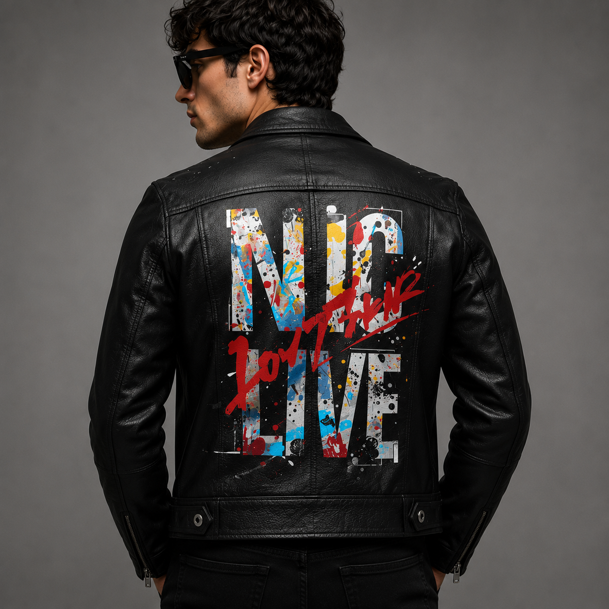 Custom Printed Leather Jacket — Typography & Graffiti Artwork | Hand-Paint + Digital Printed Fusion | Personalized Streetwear