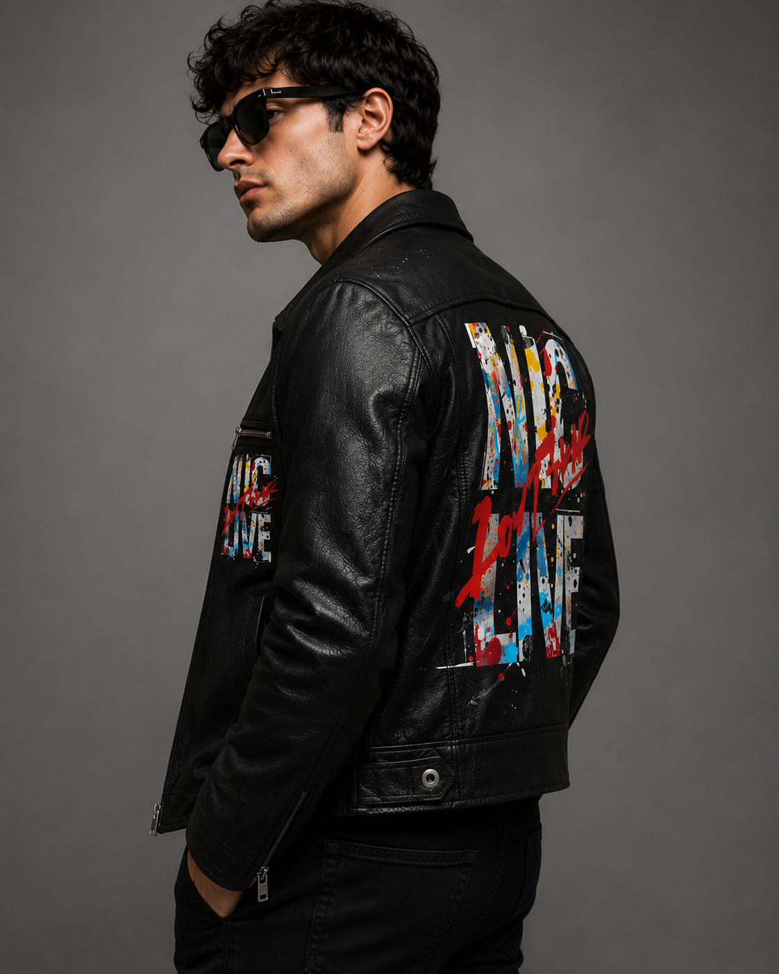 Custom Printed Leather Jacket — Typography & Graffiti Artwork | Hand-Paint + Digital Printed Fusion | Personalized Streetwear
