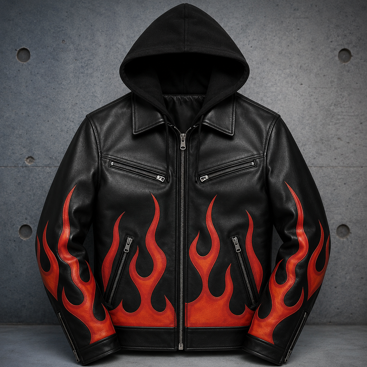 Men's Genuine Leather Printed Flame Jacket