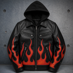 Men's Genuine Leather Printed Flame Jacket