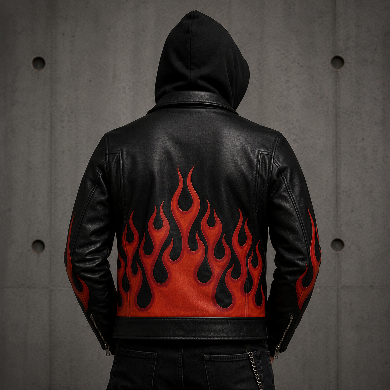 Men's Genuine Leather Printed Flame Jacket