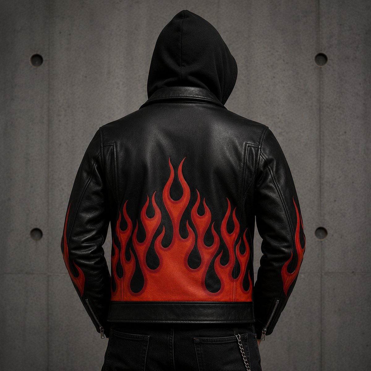 Men's Genuine Leather Printed Flame Jacket