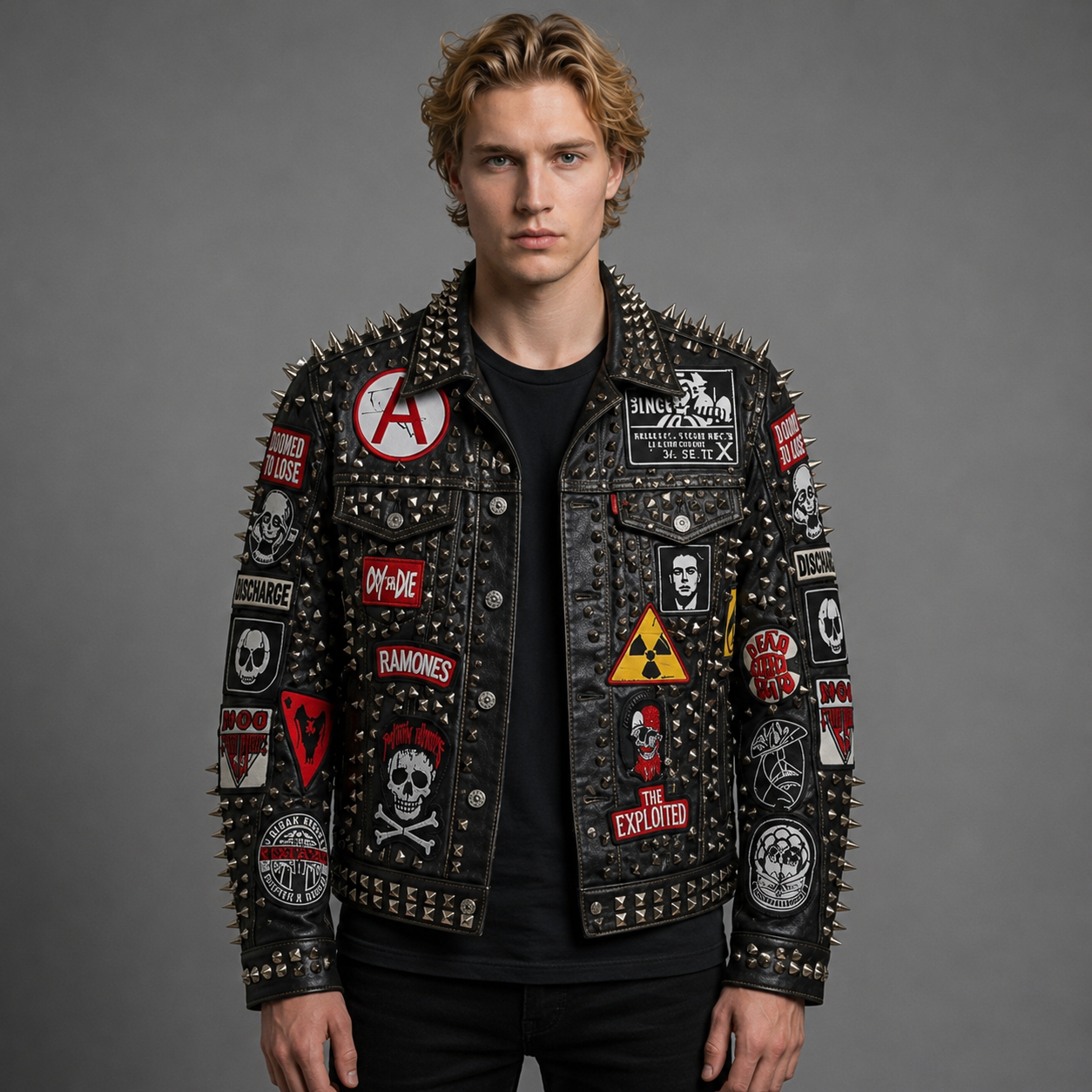 Handmade Printed  Punk Rock Studded Leather Jacket for Men