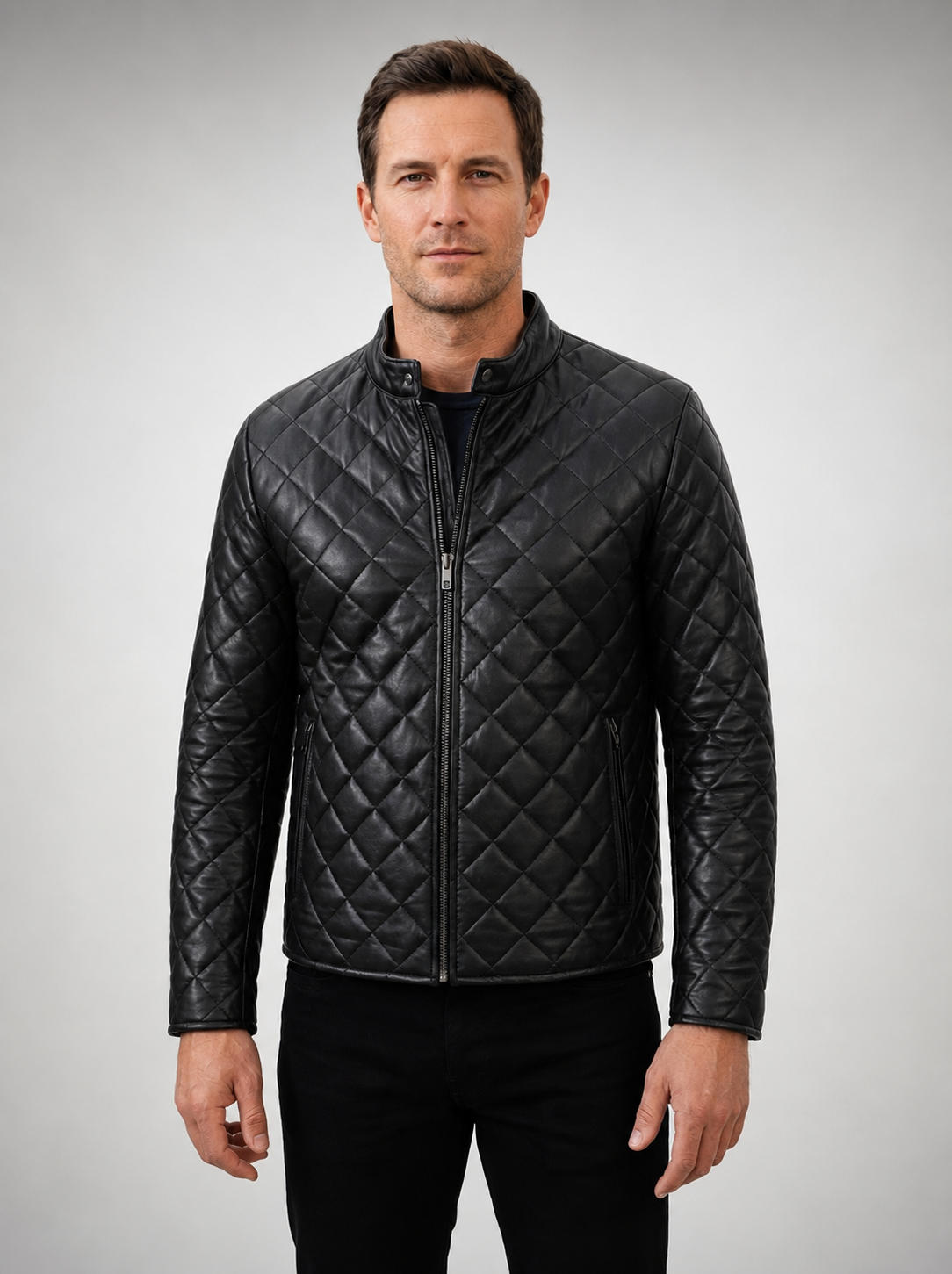 Men’s Diamond-Quilted Leather Racer Jacket