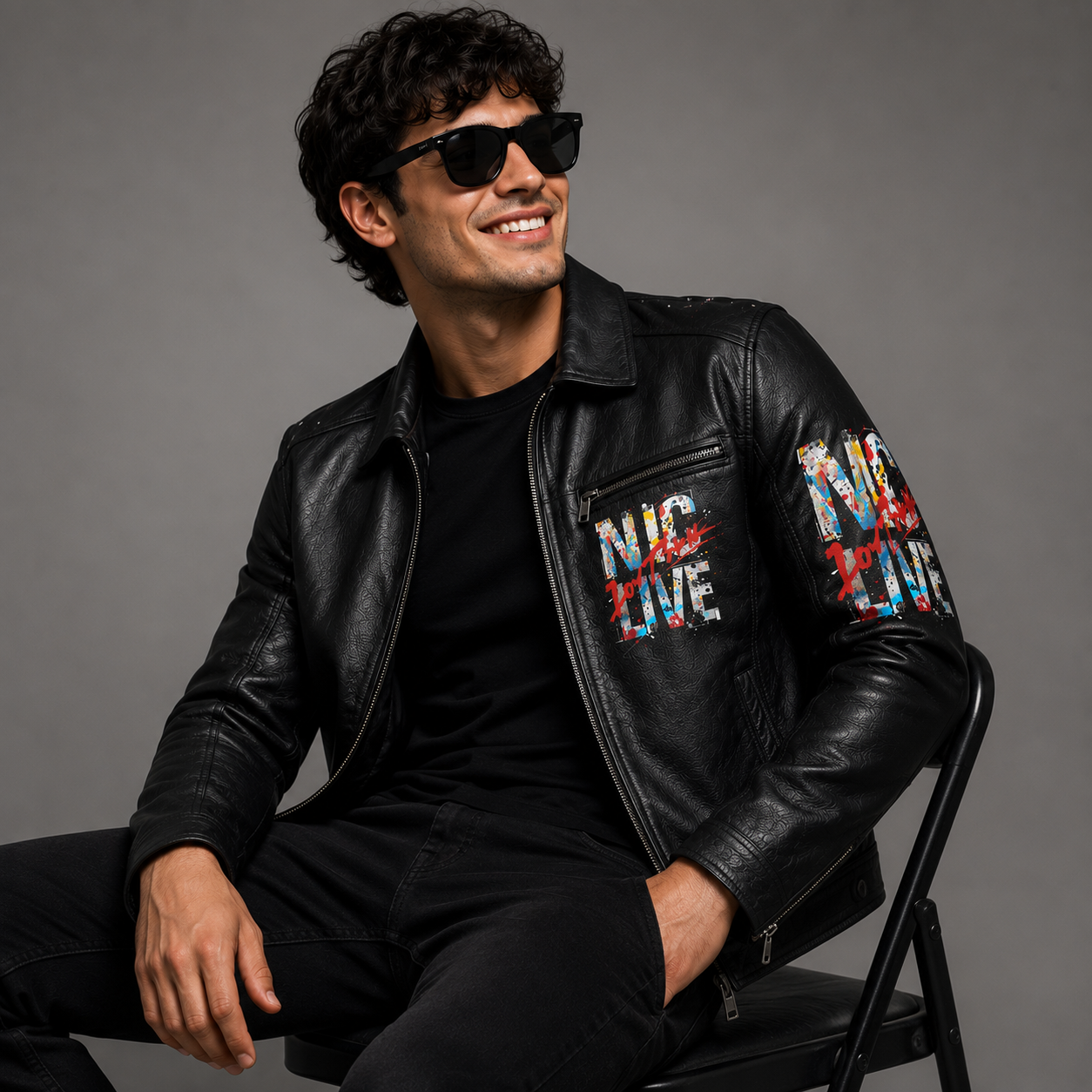 Custom Printed Leather Jacket — Typography & Graffiti Artwork | Hand-Paint + Digital Printed Fusion | Personalized Streetwear