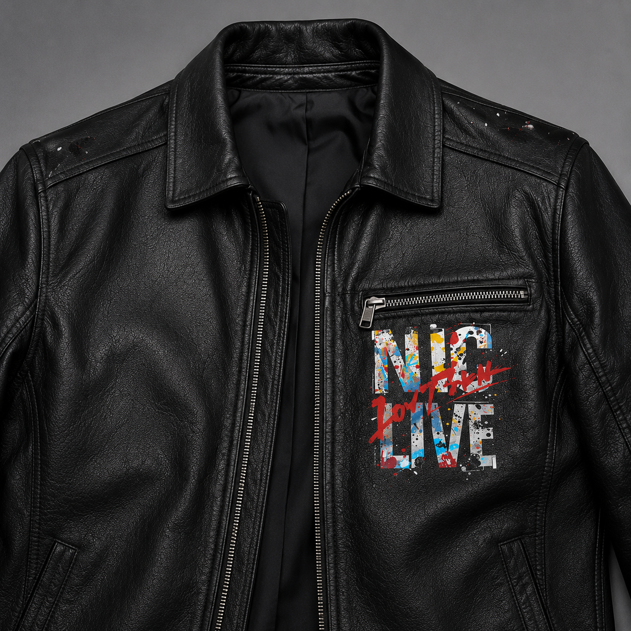 Custom Printed Leather Jacket — Typography & Graffiti Artwork | Hand-Paint + Digital Printed Fusion | Personalized Streetwear