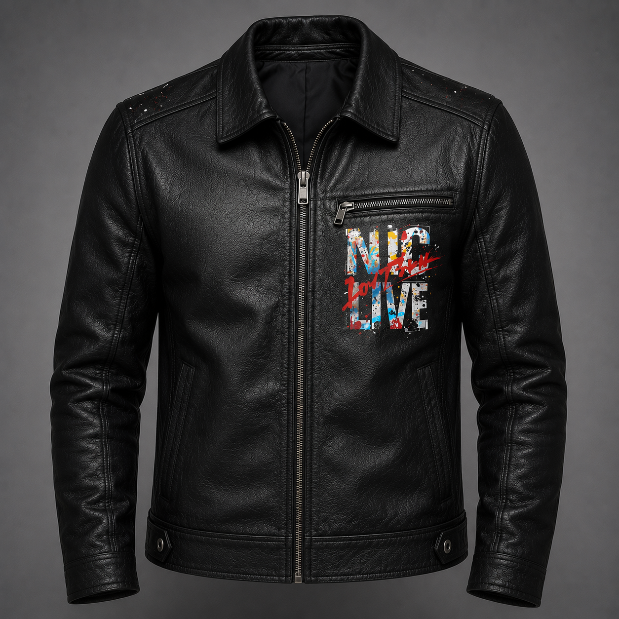 Custom Printed Leather Jacket — Typography & Graffiti Artwork | Hand-Paint + Digital Printed Fusion | Personalized Streetwear