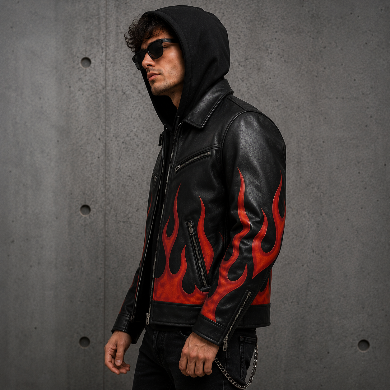 Men's Genuine Leather Printed Flame Jacket