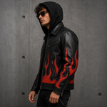 Men's Genuine Leather Printed Flame Jacket